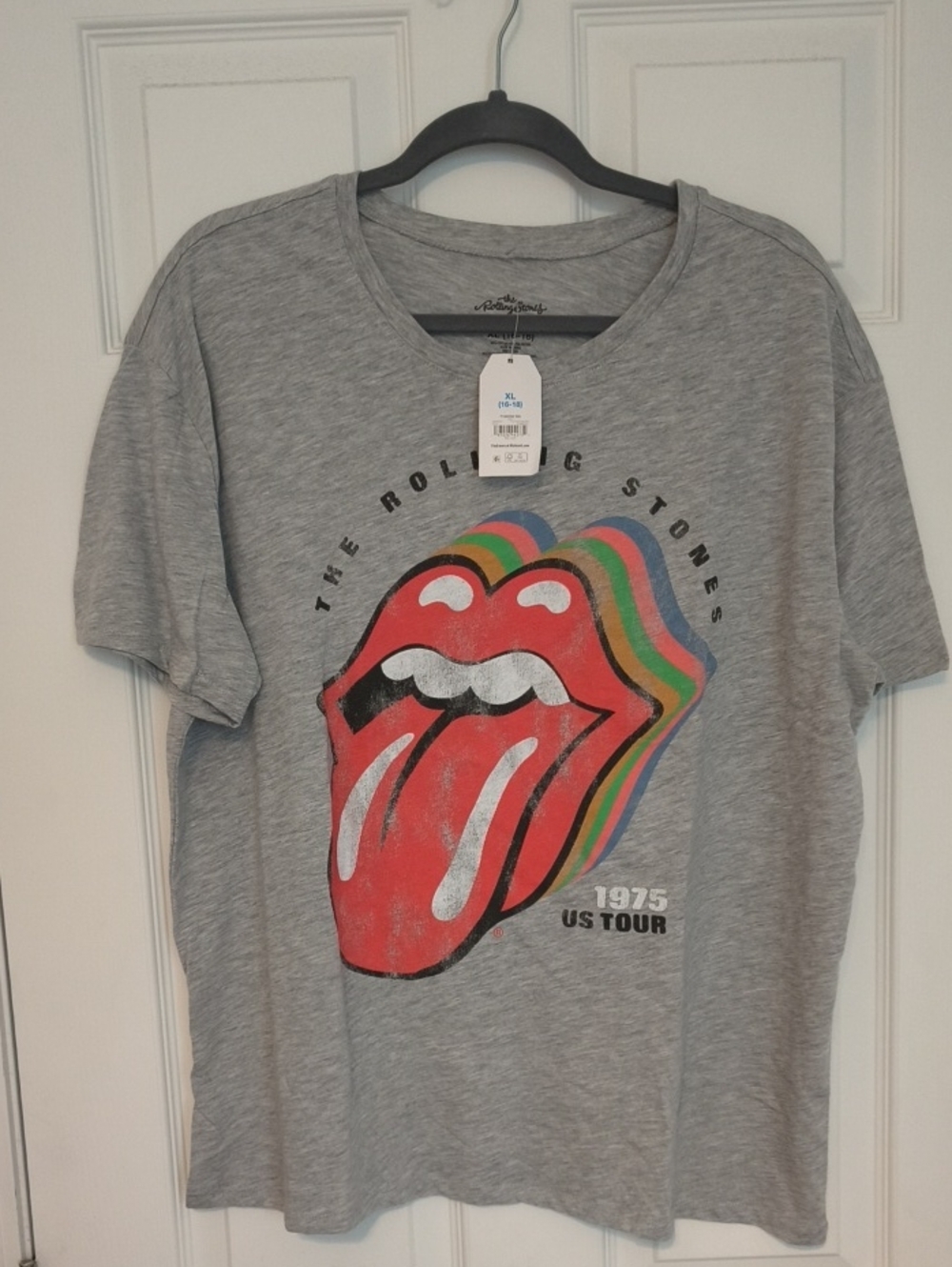 The Rolling Stones Youth Gray Tee with Red Tongue and Rainbow Accents